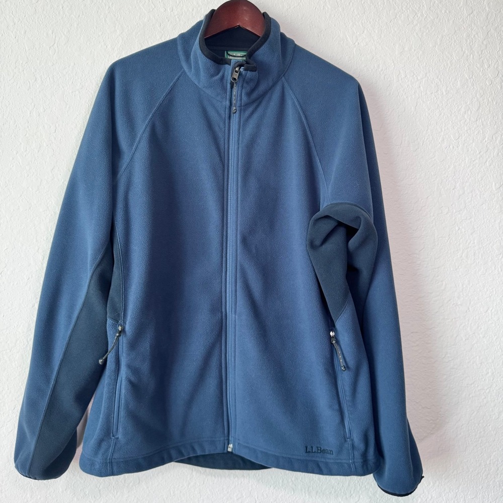 LL Bean Mens Polartec Fleece Jacket Blue Full Zip Mock Neck Large Regular OCFA2